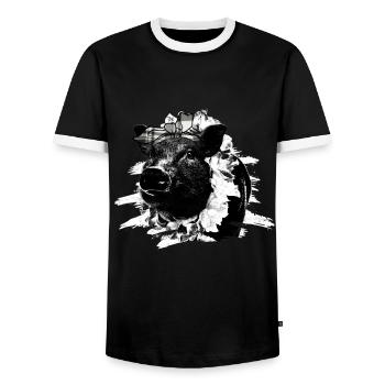 Pig Tshirt Enfants Femmes Porcelet Porcelet - T-shirt contrasté Homme - noir/blanc - Devant - AI Model Female 172 light (172cm) & AI Model Male 178 light (178cm)