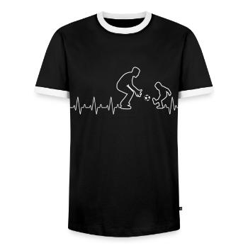 Soccer Dad with Son Heartbeat - Männer Kontrast-T-Shirt - Schwarz/Weiß - Vorne - AI Model Female 172 light (172cm) & AI Model Male 178 light (178cm)