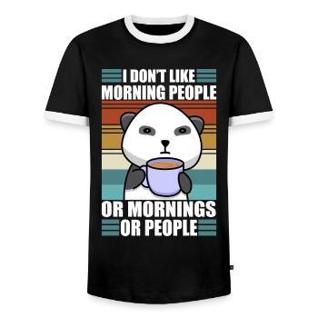 Sarcastic Panda Coffee Moody Lazy Animal - Men's Ringer Shirt - black/white - Front - AI Model Female 172 light (172cm) & AI Model Male 178 light (178cm)