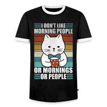 Sarcastic Cat Morning People Coffee Moody Kitty - Männer Kontrast-T-Shirt - Schwarz/Weiß - Vorne - AI Model Female 172 light (172cm) & AI Model Male 178 light (178cm)