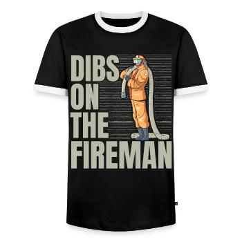Dibs On The Fireman Firefighter Firefighter Fe - Men's Ringer Shirt - black/white - Front - AI Model Female 172 light (172cm) & AI Model Male 178 light (178cm)