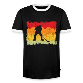 Ice Hockey Retro - Men's Ringer Shirt - black/white - Front - AI Model Female 172 light (172cm) & AI Model Male 178 light (178cm)
