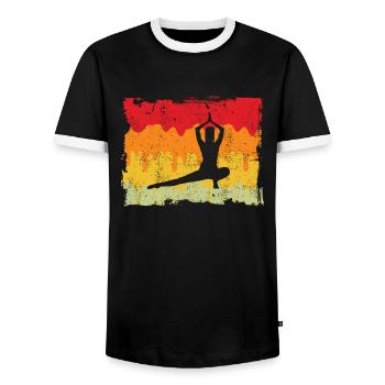 Yoga Retro - Männer Kontrast-T-Shirt - Schwarz/Weiß - Vorne - AI Model Female 172 light (172cm) & AI Model Male 178 light (178cm)