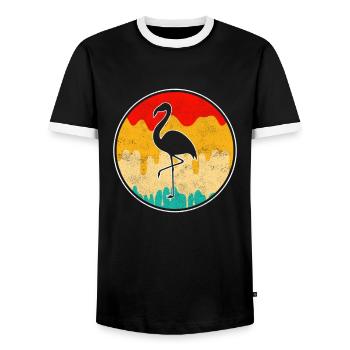 Flamingo Retro - Männer Kontrast-T-Shirt - Schwarz/Weiß - Vorne - AI Model Female 172 light (172cm) & AI Model Male 178 light (178cm)