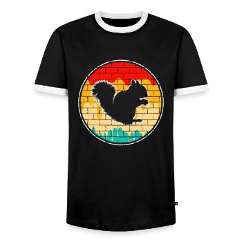 Squirrel Retro - Men's Ringer Shirt - black/white - Front - AI Model Female 172 light (172cm) & AI Model Male 178 light (178cm)