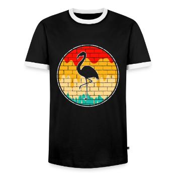 Flamant Rose Rétro - T-shirt contrasté Homme - noir/blanc - Devant - AI Model Female 172 light (172cm) & AI Model Male 178 light (178cm)