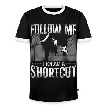 Parkour Free Running Traceur - Männer Kontrast-T-Shirt - Schwarz/Weiß - Vorne - AI Model Female 172 light (172cm) & AI Model Male 178 light (178cm)