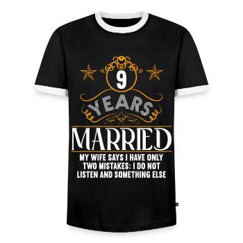 9 ans marié seulement 2 erreurs 9.Anniversaire de mariage - T-shirt contrasté Homme - noir/blanc - Devant - AI Model Female 172 light (172cm) & AI Model Male 178 light (178cm)