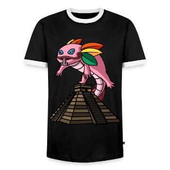 Quetzalcoatl Axolotl Aztèque Temple Maya Inca - T-shirt contrasté Homme - noir/blanc - Devant - AI Model Female 172 light (172cm) & AI Model Male 178 light (178cm)