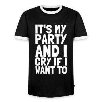 C’est ma fête et je pleure si je veux - Bébé disant - T-shirt contrasté Homme - noir/blanc - Devant - AI Model Female 172 light (172cm) & AI Model Male 178 light (178cm)