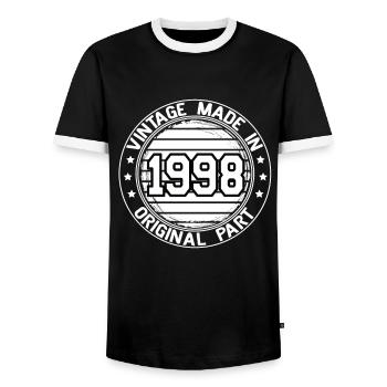 Vintage Made In 1998 Original Part Birthday 1998 - Men's Ringer Shirt - black/white - Front - AI Model Female 172 light (172cm) & AI Model Male 178 light (178cm)