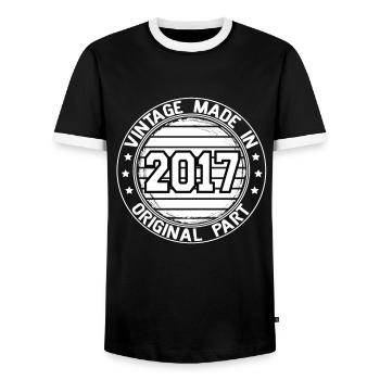 Vintage Made In 2017 Original Part Birthday 2017 - Men's Ringer Shirt - black/white - Front - AI Model Female 172 light (172cm) & AI Model Male 178 light (178cm)