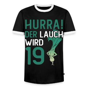 Hurra der Lauch wird 19 - Männer Kontrast-T-Shirt - Schwarz/Weiß - Vorne - AI Model Female 172 light (172cm) & AI Model Male 178 light (178cm)