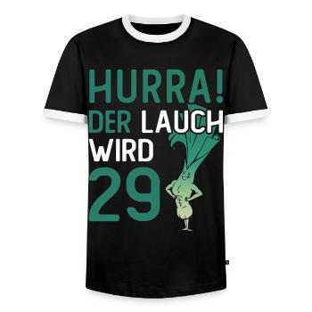 Herren 29. Geburtstag Hurra der Lauch wird 29 - Männer Kontrast-T-Shirt - Schwarz/Weiß - Vorne - AI Model Female 172 light (172cm) & AI Model Male 178 light (178cm)