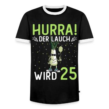 Hurra der Lauch wird 25 - Männer Kontrast-T-Shirt - Schwarz/Weiß - Vorne - AI Model Female 172 light (172cm) & AI Model Male 178 light (178cm)