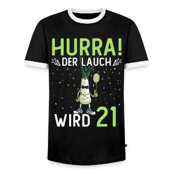 Hurra der Lauch wird 21 - Männer Kontrast-T-Shirt - Schwarz/Weiß - Vorne - AI Model Female 172 light (172cm) & AI Model Male 178 light (178cm)