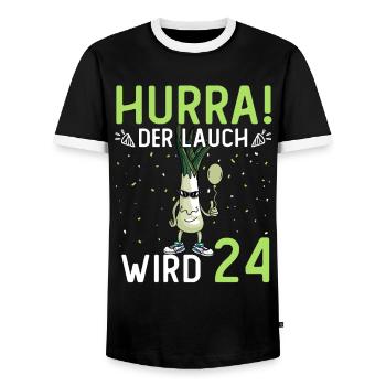 Hurra der Lauch wird 24 - Männer Kontrast-T-Shirt - Schwarz/Weiß - Vorne - AI Model Female 172 light (172cm) & AI Model Male 178 light (178cm)