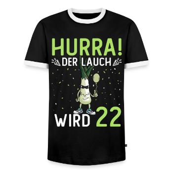Hurra der Lauch wird 22 - Männer Kontrast-T-Shirt - Schwarz/Weiß - Vorne - AI Model Female 172 light (172cm) & AI Model Male 178 light (178cm)