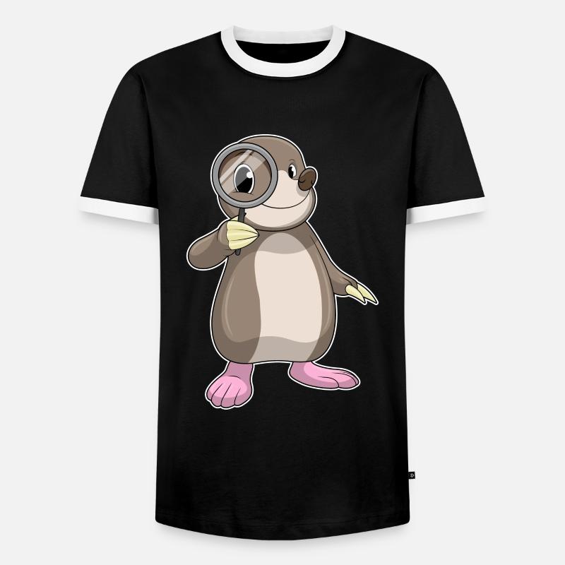 Mole with magnifying glass - Men's Ringer Shirt - black/white