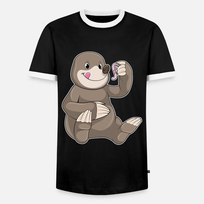 Mole with earthworm - Men's Ringer Shirt - black/white