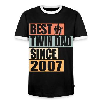 Twins Father Twin Father since 2007 - Men's Ringer Shirt - black/white - Front - AI Model Female 172 light (172cm) & AI Model Male 178 light (178cm)
