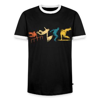 Parkour Free Running Traceur Retro - Men's Ringer Shirt - black/white - Front - AI Model Female 172 light (172cm) & AI Model Male 178 light (178cm)