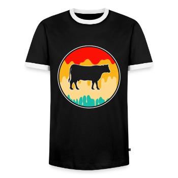 Kuh Rind Retro - Männer Kontrast-T-Shirt - Schwarz/Weiß - Vorne - AI Model Female 172 light (172cm) & AI Model Male 178 light (178cm)