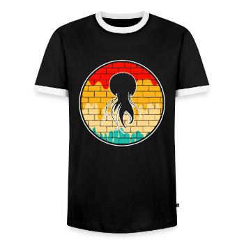 Qualle Retro Logo - Männer Kontrast-T-Shirt - Schwarz/Weiß - Vorne - AI Model Female 172 light (172cm) & AI Model Male 178 light (178cm)