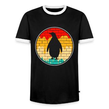 Pingouin rétro - T-shirt contrasté Homme - noir/blanc - Devant - AI Model Female 172 light (172cm) & AI Model Male 178 light (178cm)