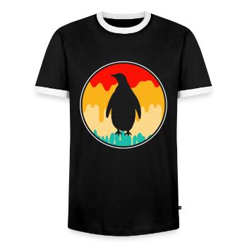 Pingouin Rétro - T-shirt contrasté Homme - noir/blanc - Devant - AI Model Female 172 light (172cm) & AI Model Male 178 light (178cm)