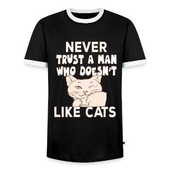 Never Trust A Man Who Doesn't Like Cats Cats - T-shirt contrasté Homme - noir/blanc - Devant - AI Model Female 172 light (172cm) & AI Model Male 178 light (178cm)