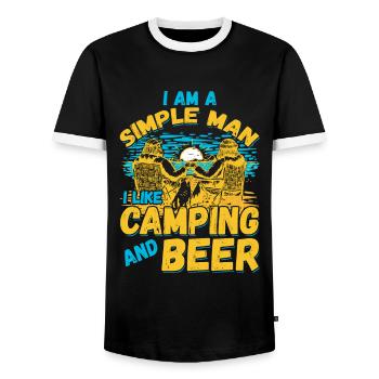 I am a simple man I like camping beer - Men's Ringer Shirt - black/white - Front - AI Model Female 172 light (172cm) & AI Model Male 178 light (178cm)
