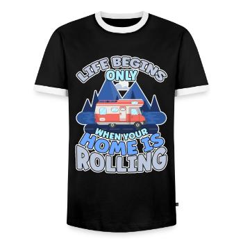 Das Leben fängt er an wenn dein Zuhause Rollt - Männer Kontrast-T-Shirt - Schwarz/Weiß - Vorne - AI Model Female 172 light (172cm) & AI Model Male 178 light (178cm)