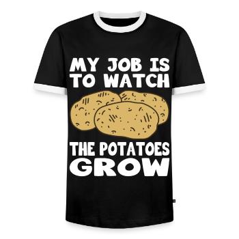 Bauer Regardez les pommes de terre grandir agriculteur - T-shirt contrasté Homme - noir/blanc - Devant - AI Model Female 172 light (172cm) & AI Model Male 178 light (178cm)