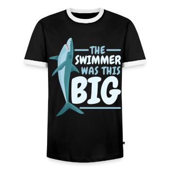Der Schwimmer war dieser große Hai Meeresbiologie - Männer Kontrast-T-Shirt - Schwarz/Weiß - Vorne - AI Model Female 172 light (172cm) & AI Model Male 178 light (178cm)