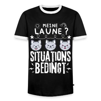 miese Laune Choleriker und Katzen - Männer Kontrast-T-Shirt - Schwarz/Weiß - Vorne - AI Model Female 172 light (172cm) & AI Model Male 178 light (178cm)