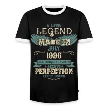 July 1996 Vintage Birthday - Men's Ringer Shirt - black/white - Front - AI Model Female 172 light (172cm) & AI Model Male 178 light (178cm)