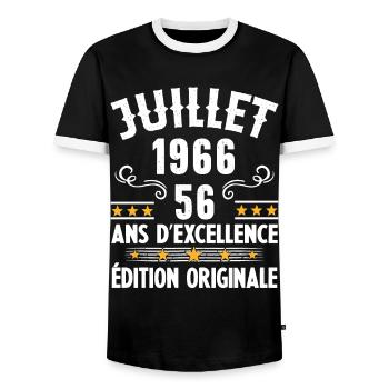 56 Ans Anniversaire Vintage Né(e) en Juillet 1966 - T-shirt contrasté Homme - noir/blanc - Devant - AI Model Female 172 light (172cm) & AI Model Male 178 light (178cm)
