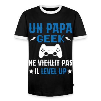 Un Papa Geek Ne Vieillit Pas Il Level Up - T-shirt contrasté Homme - noir/blanc - Devant - AI Model Female 172 light (172cm) & AI Model Male 178 light (178cm)