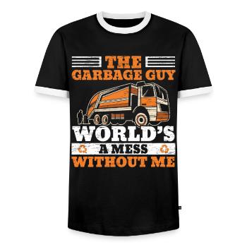 The garbage man The world is a chaos without me - Men's Ringer Shirt - black/white - Front - AI Model Female 172 light (172cm) & AI Model Male 178 light (178cm)