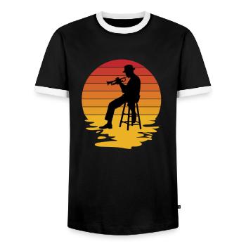 Trumpet TrumpetEr Musician Trumpet Player - Men's Ringer Shirt - black/white - Front - AI Model Female 172 light (172cm) & AI Model Male 178 light (178cm)