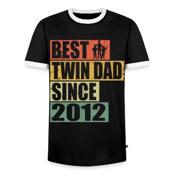 Twins Father Twin Father since 2012 - Men's Ringer Shirt - black/white - Front - AI Model Female 172 light (172cm) & AI Model Male 178 light (178cm)