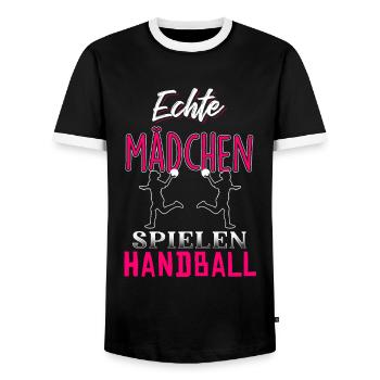Echte Mädchen spielen Handball - Männer Kontrast-T-Shirt - Schwarz/Weiß - Vorne - AI Model Female 172 light (172cm) & AI Model Male 178 light (178cm)