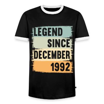 Born December 1992 30 years 30s 30th birthday - Men's Ringer Shirt - black/white - Front - AI Model Female 172 light (172cm) & AI Model Male 178 light (178cm)