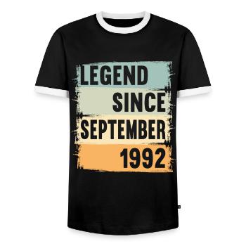 Born September 1992 30 years 30s 30th birthday - Men's Ringer Shirt - black/white - Front - AI Model Female 172 light (172cm) & AI Model Male 178 light (178cm)