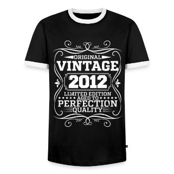 Vintage 2012 Original Limited Edition - Men's Ringer Shirt - black/white - Front - AI Model Female 172 light (172cm) & AI Model Male 178 light (178cm)