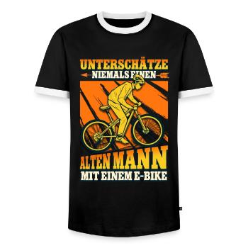 Unterschätze niemals einen alten Mann Pedelec - Männer Kontrast-T-Shirt - Schwarz/Weiß - Vorne - AI Model Female 172 light (172cm) & AI Model Male 178 light (178cm)