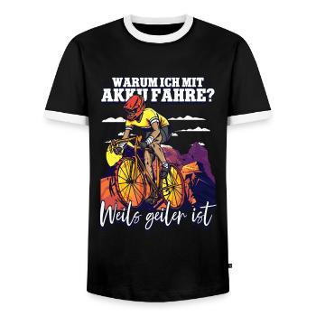 Warum ich mit Akku fahre Pedelec E-Bike - Männer Kontrast-T-Shirt - Schwarz/Weiß - Vorne - AI Model Female 172 light (172cm) & AI Model Male 178 light (178cm)