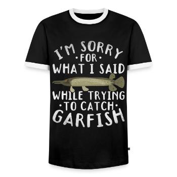 I'm sorry what I did when trying to catch horn pike - Men's Ringer Shirt - black/white - Front - AI Model Female 172 light (172cm) & AI Model Male 178 light (178cm)