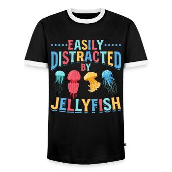 Quallen, die ich leicht von Quallen abgelenkt habe - Männer Kontrast-T-Shirt - Schwarz/Weiß - Vorne - AI Model Female 172 light (172cm) & AI Model Male 178 light (178cm)
